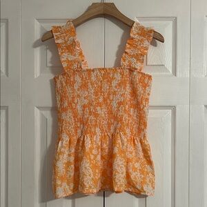 Orange Floral Smocked Women's Top